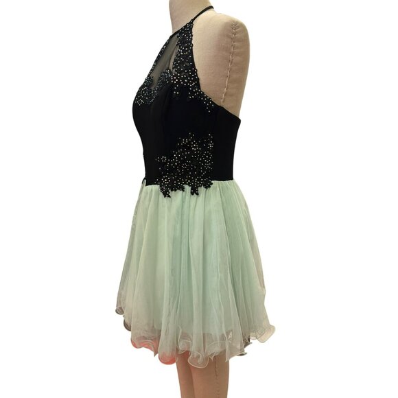 Blondie Nites By Stacy Sklar Size 11 Black & Mint Beaded Halter Dress With Tulle - Picture 5 of 10